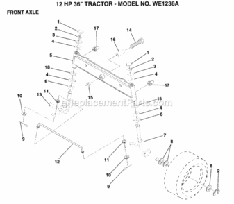 Front_Axle Diagram and Parts List for WE1236A 1999 And Before Weed Eater Lawn Tractor